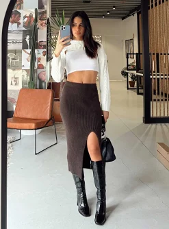 Princess Polly Ella Brooke Knit Midi Skirt Brown Best Sale