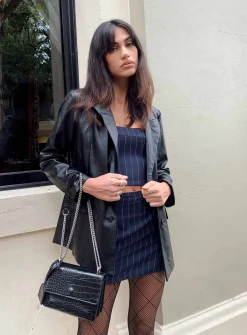 Princess Polly Ellen Faux Leather Blazer   Black Clearance