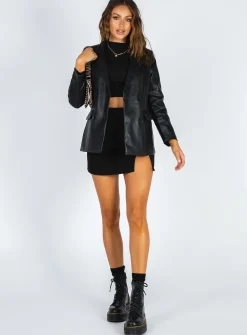 Princess Polly Ellen Faux Leather Blazer   Black Clearance