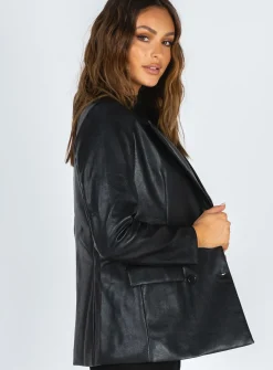 Princess Polly Ellen Faux Leather Blazer   Black Clearance