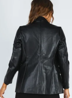 Princess Polly Ellen Faux Leather Blazer   Black Clearance