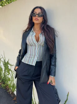 Princess Polly Ellen Faux Leather Blazer   Black Clearance