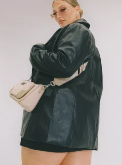 Princess Polly Ellen Faux Leather Blazer Curve   Black Best