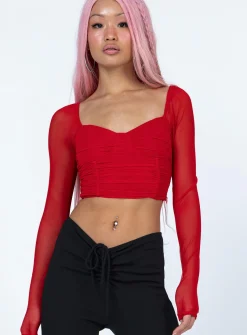 Princess Polly Elmore Long Sleeve Top Red Cheap