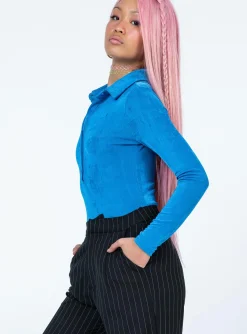 Princess Polly Elody Long Sleeve Bodysuit  Blue Flash Sale