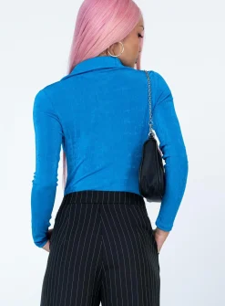 Princess Polly Elody Long Sleeve Bodysuit  Blue Flash Sale