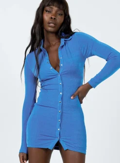 Princess Polly Elody Long Sleeve Mini Dress  Blue Discount