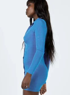 Princess Polly Elody Long Sleeve Mini Dress  Blue Discount