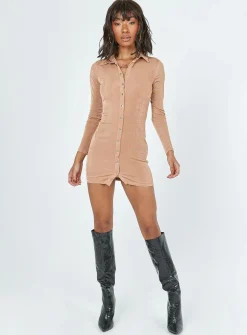 Princess Polly Elody Long Sleeve Mini Dress Brown Outlet