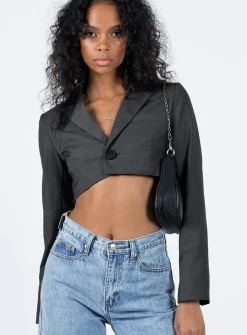 Princess Polly Elori Crop Blazer  Grey Discount