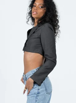 Princess Polly Elori Crop Blazer  Grey Discount