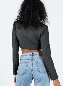 Princess Polly Elori Crop Blazer  Grey Discount