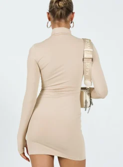 Princess Polly Elysium Long Sleeve Turtleneck Dress  Bone New
