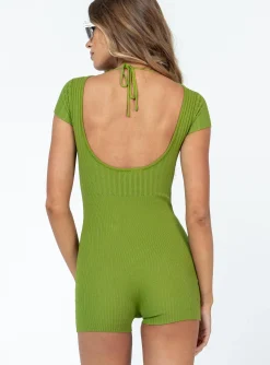 Princess Polly Emilio Short Sleeve Romper  Green Best Sale