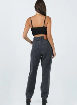 Princess Polly Emmette High Waisted Mom Jean Washed  Black Clearance