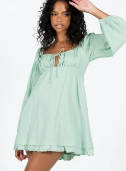 Princess Polly Empress Of Love Long Sleeve Mini Dress  Sage Sale