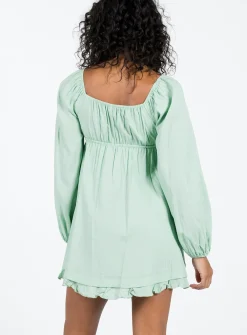 Princess Polly Empress Of Love Long Sleeve Mini Dress  Sage Sale