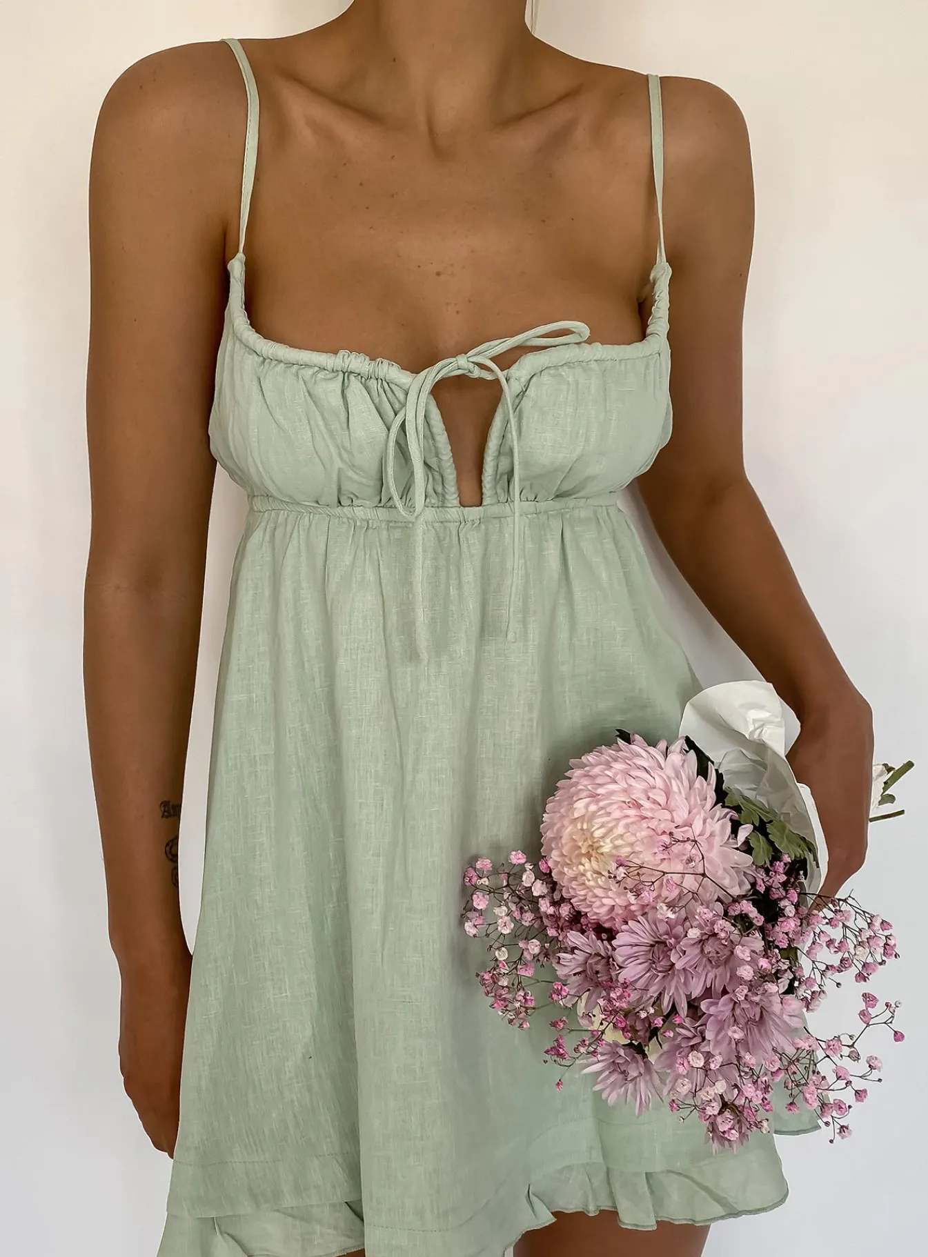 Princess Polly Empress Of Love Mini Dress Sage Flash Sale