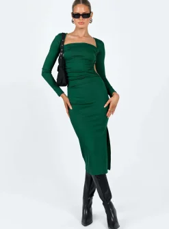 Princess Polly Esplin Long Sleeve Midi Dress  Green New