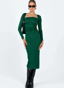 Princess Polly Esplin Long Sleeve Midi Dress  Green New
