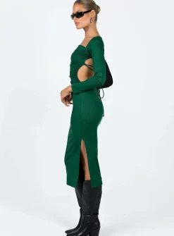 Princess Polly Esplin Long Sleeve Midi Dress  Green New
