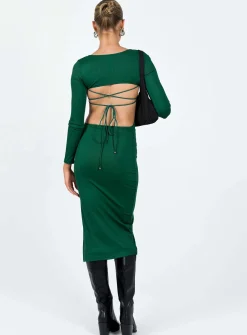 Princess Polly Esplin Long Sleeve Midi Dress  Green New