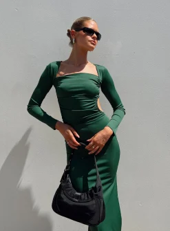 Princess Polly Esplin Long Sleeve Midi Dress  Green New