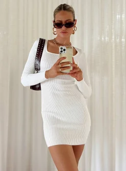 Princess Polly Ester Long Sleeve Mini Dress  White Sale