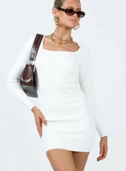 Princess Polly Ester Long Sleeve Mini Dress  White Sale