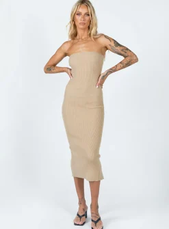 Princess Polly Ethan Strapless Midi Dress  Beige Shop