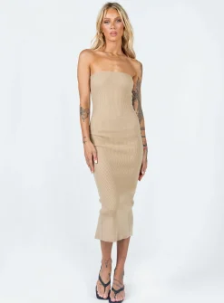 Princess Polly Ethan Strapless Midi Dress  Beige Shop