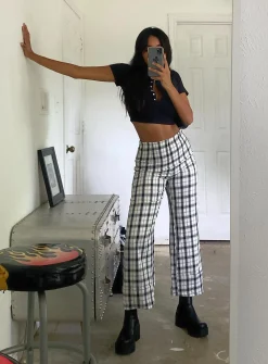 Princess Polly Euros Pants Black/White Discount