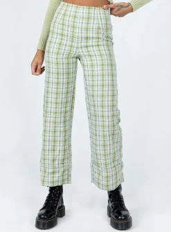 Princess Polly Euros Pants  Light Green Check Cheap