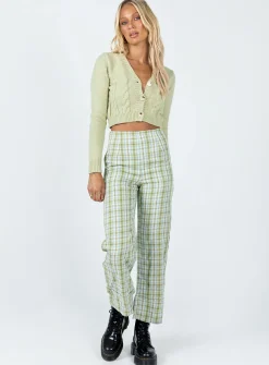 Princess Polly Euros Pants  Light Green Check Cheap