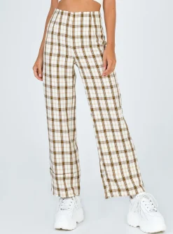 Princess Polly Euros Pants  Yellow Check Online