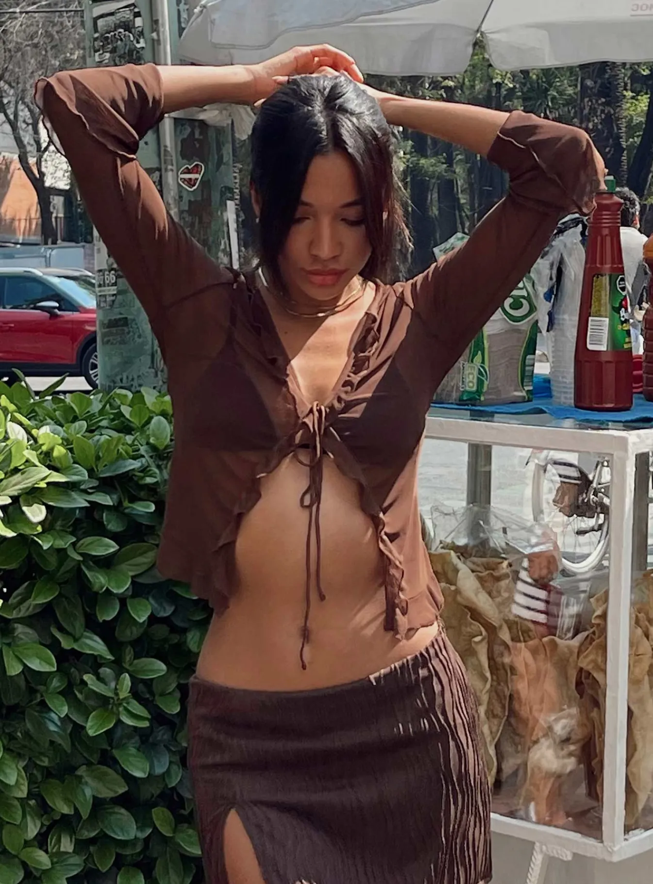 Princess Polly Everly Long Sleeve Top Brown New