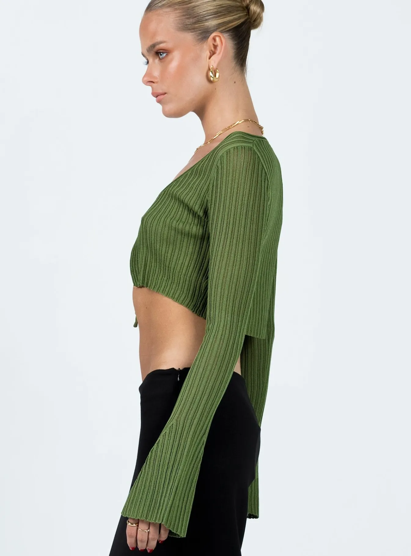 Princess Polly Eydie Long Sleeve Top Khaki Discount