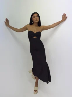 Princess Polly Falling For You Midi Dress  Black Discount