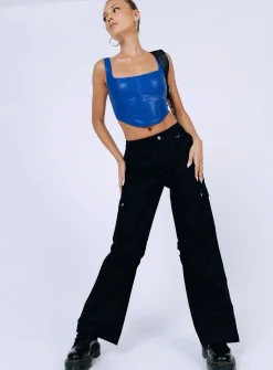 Princess Polly Fallout Mid Rise Cargo Pants  Black Sale