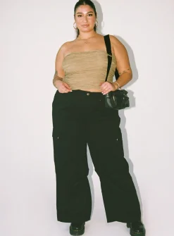 Princess Polly Fallout Mid Rise Cargo Pantscurve   Black Clearance
