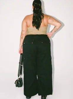Princess Polly Fallout Mid Rise Cargo Pantscurve Black Clearance