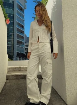 Princess Polly Fallout Mid Rise Cargo Pants  White Discount