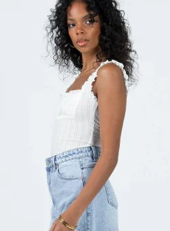 Princess Polly Farrand Pointelle Bodysuit  Ivory Clearance