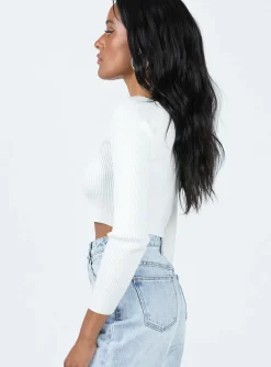 Princess Polly Farrington Long Sleeve Top White Clearance