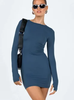 Princess Polly Farro Long Sleeve Mini Dress  Navy Outlet