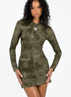 Princess Polly Favel Mini Dress Khaki Sale
