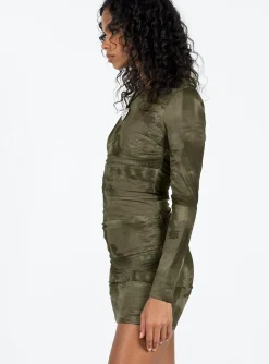 Princess Polly Favel Mini Dress Khaki Sale