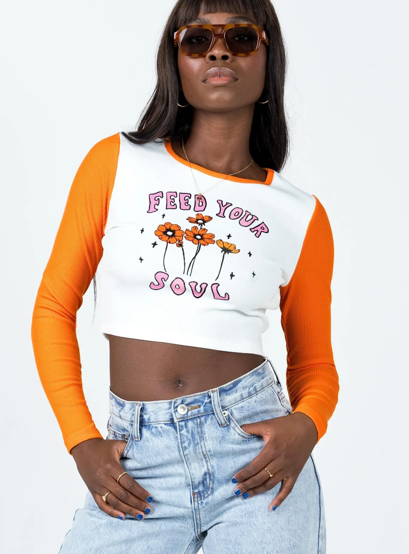 Princess Polly Feed Your Soul Long Sleeve Top Orange Fashion