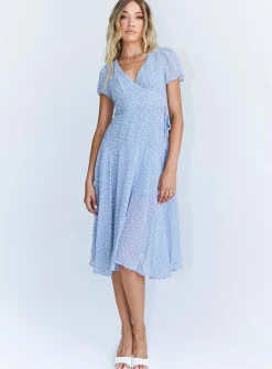 Princess Polly Felleni Midi Dress  Blue Floral Outlet