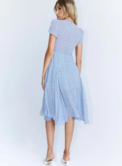 Princess Polly Felleni Midi Dress  Blue Floral Outlet